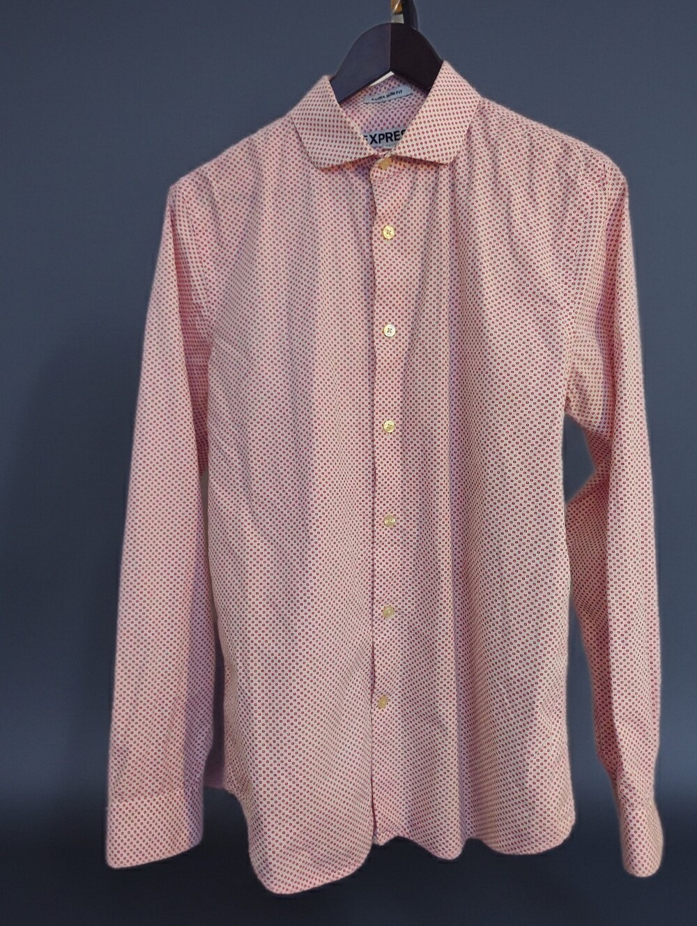 Express Men's Extra Slim Pink Patterned Button-Up Cotton Shirt Size Medium